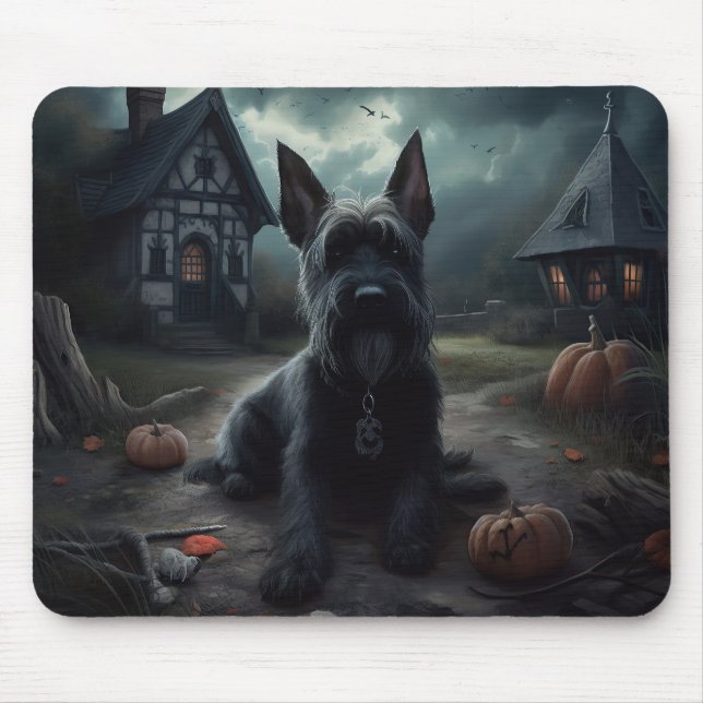 Mousepad Escocês Terrier Pumpkins Halloween Scary (Frente)