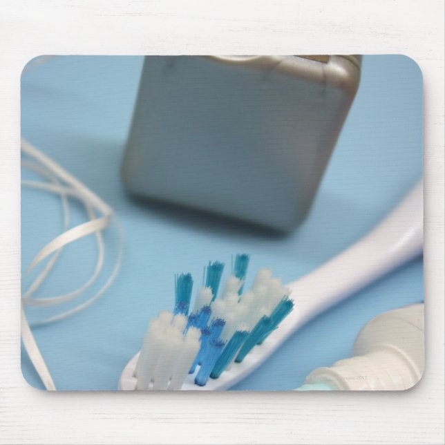 Mousepad Escova de dentes, pasta de dentes e fio dental. (Frente)