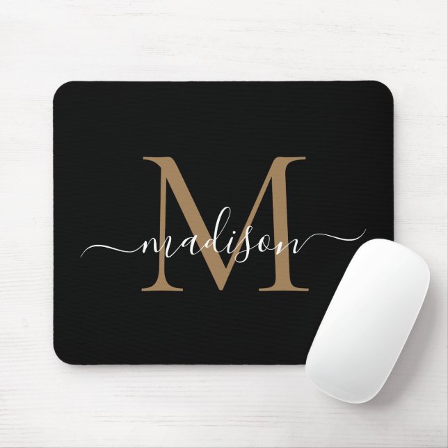 Mousepad Escrita Menina Elegante de Monograma Dourado Moder (Com mouse)