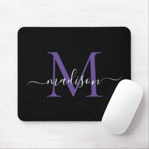 Mousepad Escrita Negra Roxa Violeta Negra Moderna Monograma