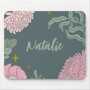 Mousepad Escrito elegante monograma verde-oliva cor-de-rosa