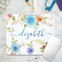 Escrito em monograma de cor aquosa floral azul chi