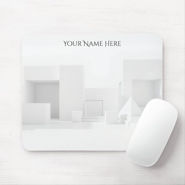Mousepad Escritório Branco Geométrico Brutalista (Com mouse)