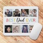 Mousepad Escritório de Pai de Colagem de Fotografias Person<br><div class="desc">Placa de imagem de pai bonita com um fundo branco comum que pode ser mudado para qualquer cor,  8 colagens de fotos da família,  um design tipográfico colorido do "melhor pai de sempre" e os nomes das crianças.</div>