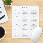 Mousepad Escritório Doméstico Elegante do Calendário Anual<br><div class="desc">Tipografia personalizada,  elegante,  simples preto e branco,  calendário anual do ano de cheio de 2024,  mousepad resistente a poeiras e manchas,  sem escorregamento,  para casa e escritório. Faz um presente excelente personalizado para amigos,  família,  colegas,  colegas de trabalho,  para feriados,  natal,  anos novos.</div>