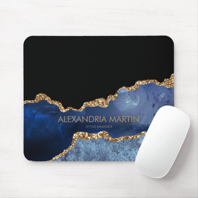 Mousepad Escritório Moderno Azul Marinho Dourado Mármore Br (Com mouse)