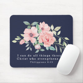 Mousepad Escritura Filipenses 4:13 Floral Aquarela Azul-Ma