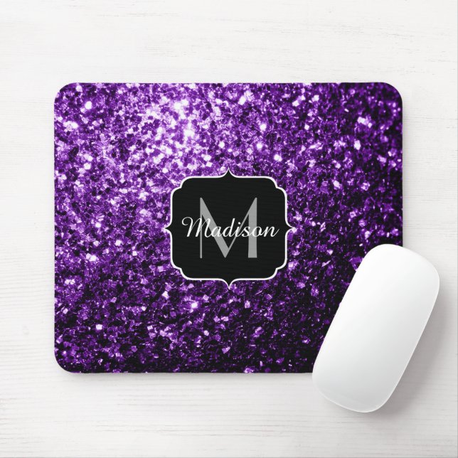 Mousepad Escuro Roxo Brilhante brilhante brilha Monograma (Com mouse)
