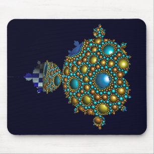 Mousepad Esfera Apoloniana Fractal Mandelbrot Dourada Azul