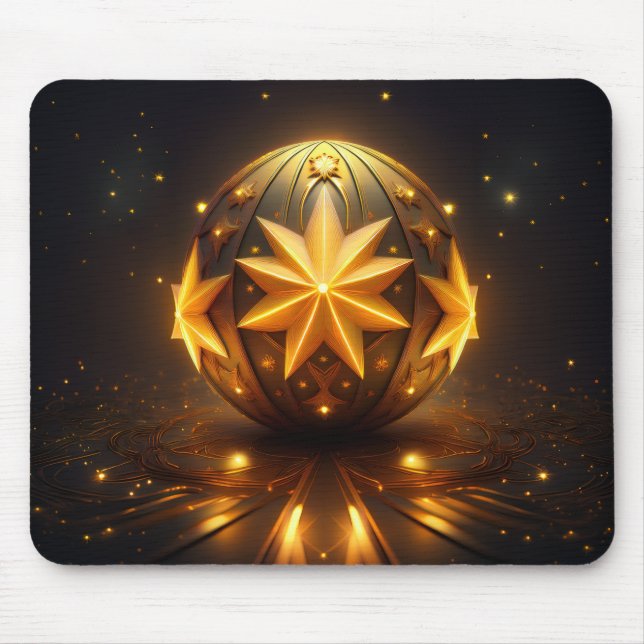 Mousepad Esfera de Bronze Fantasia Fractal Estrelas Dourada (Frente)