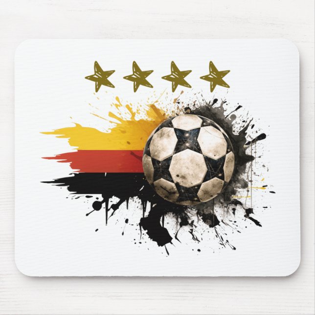 Mousepad Esfera de futebol com bandeira alemã e quatro estr (Frente)
