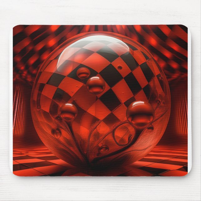 Mousepad Esferas de Vidro Transparentes e Piso de Xadrez (Frente)
