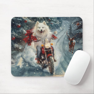 Mousepad Eskimo Americano Cão Andando na Motocicleta