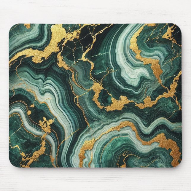 Mousepad Esmeralda Verde & Olhar de Mármore Dourado Glam  (Frente)