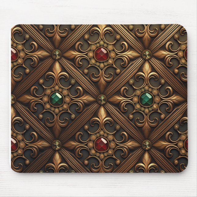 Mousepad Esmeraldas E Esfregões Em Um Design De Ornamentado (Frente)