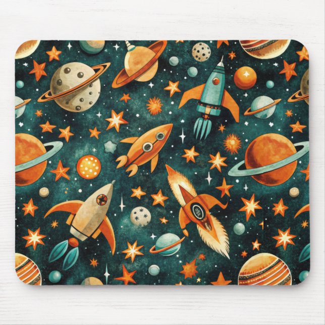 Mousepad Espaço Atômico Laranja Teal do Meio do Século (Frente)