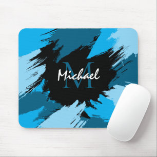 Mousepad Espadilhas de pinceladas com nome azul com monogra