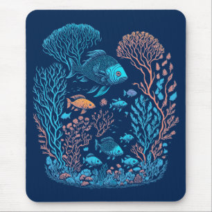 Mousepad Espanhol subaquático de peixes coloridos e recifes