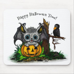 Mousepad Esperando o Halloween, Cute Bat e Raven