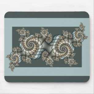 Mousepad Espirais de Arte Fractal Azul-abstrato Beige