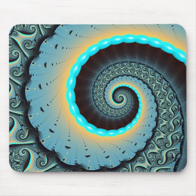 Mousepad Espiral de Arte Fractal Laranja abstrato azul Turq (Frente)