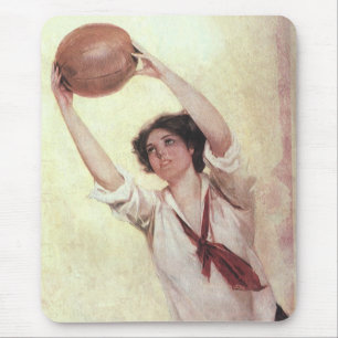 Mousepad Esportes Antigos, Jogadora de Basquete com Bola