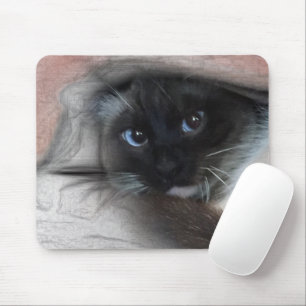 Mousepad Espreitando a arte Siamese Eyed azul do esboço do