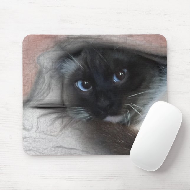 Mousepad Espreitando a arte Siamese Eyed azul do esboço do (Com mouse)