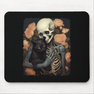 Mousepad Esqueleto Antigo Segurando um Gato Preto Halloween