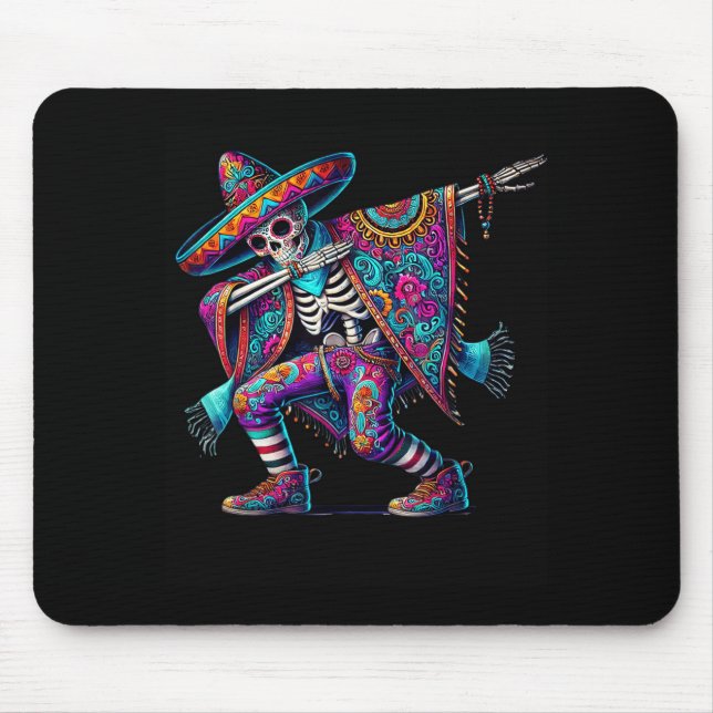 Mousepad Esqueleto dabbing cinco de mayo chapéus de festa (Frente)