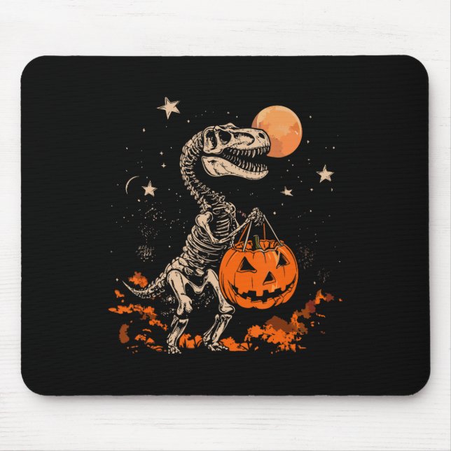 Mousepad Esqueleto de Dinossauro Assustador Abóbora Lua Dia (Frente)