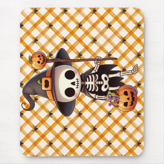 Mousepad Esqueleto de Halloween fofo e caprichoso (Frente)