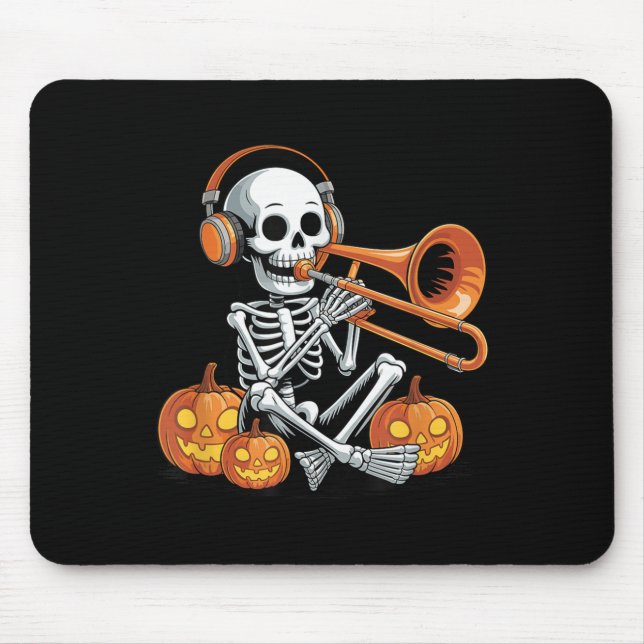 Mousepad Esqueleto de Halloween Trombone Trombonista (Frente)