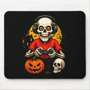 Mousepad Esqueleto de jogador jogando videogames Halloween