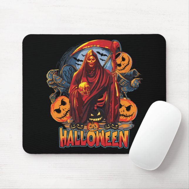 Mousepad Esqueleto de Mau de Halloween, Abóbora (Com mouse)