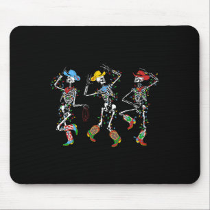 Mousepad Esqueleto de Natal assustador dançando cowboy ocid