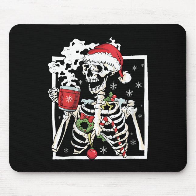 Mousepad Esqueleto de Natal Com Crânio Sorridente Bebendo C (Frente)
