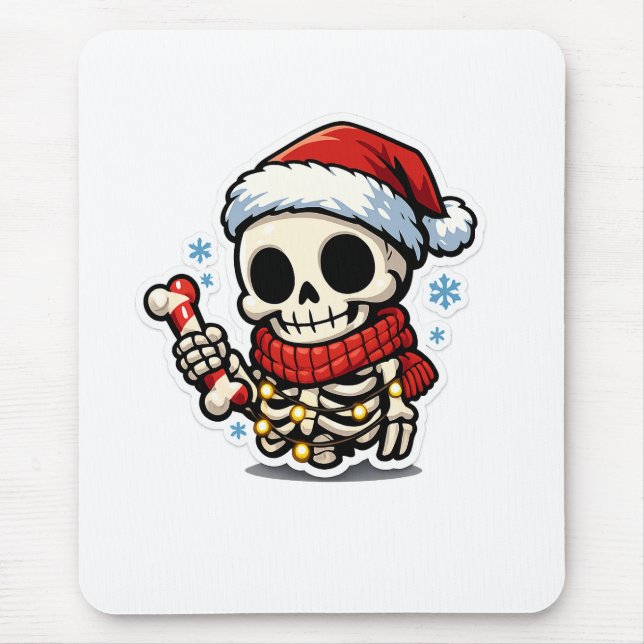 Mousepad Esqueleto de Natal Fofo Segurando Cana-de-Açúcar K (Frente)