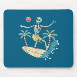 Mousepad Esqueleto de Surfista do Havaí no Dia das Bruxas n