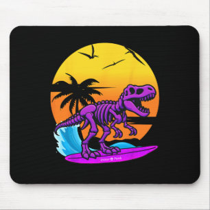 Mousepad Esqueleto de T-rex Surfando Neon Com Retrospectiva