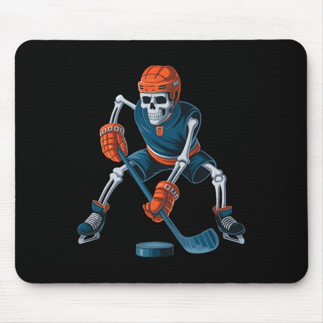 Mousepad Esqueleto Engraçado de Hóquei no Gelo de Halloween (Frente)