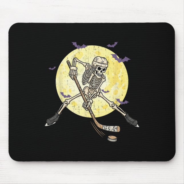 Mousepad Esqueleto Engraçado Jogando Hóquei Engraçado Dia d (Frente)