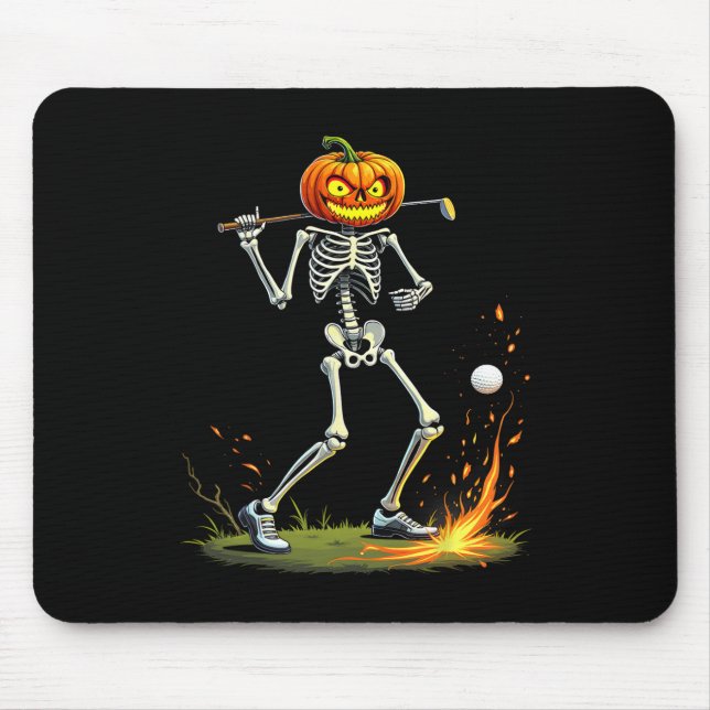 Mousepad Esqueleto Golfe Funny Halloween Abóbora Golfe Golf (Frente)