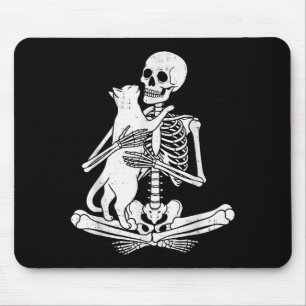 Mousepad Esqueleto segurando gato engraçado Soky Halloween
