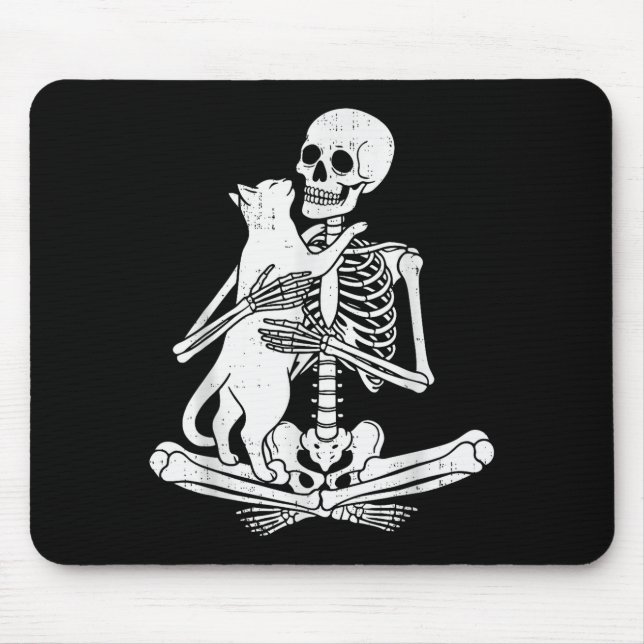 Mousepad Esqueleto segurando gato engraçado Soky Halloween  (Frente)