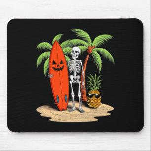 Mousepad Esqueleto Surfando Vibração de Praia de Halloween