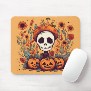Mousepad Esqueleto Vintage Com Gráfico De Flores De Abóbora