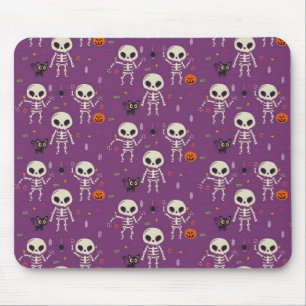 Mousepad Esqueletos Fofos Padrão de Halloween Roxo