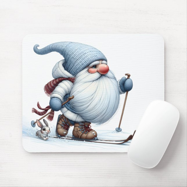Mousepad Esqui de inverno Gnome com coelho (Com mouse)