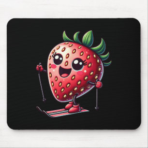 Mousepad Esqui de Morango Fofo Alpes Neve Cartoon Diversão
